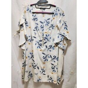 BLOOMCHIC WOMANS 26 4X BLOUSE FLORAL QUARTER ZIP COTTAGECORE SPRING PETAL SLEEVE
